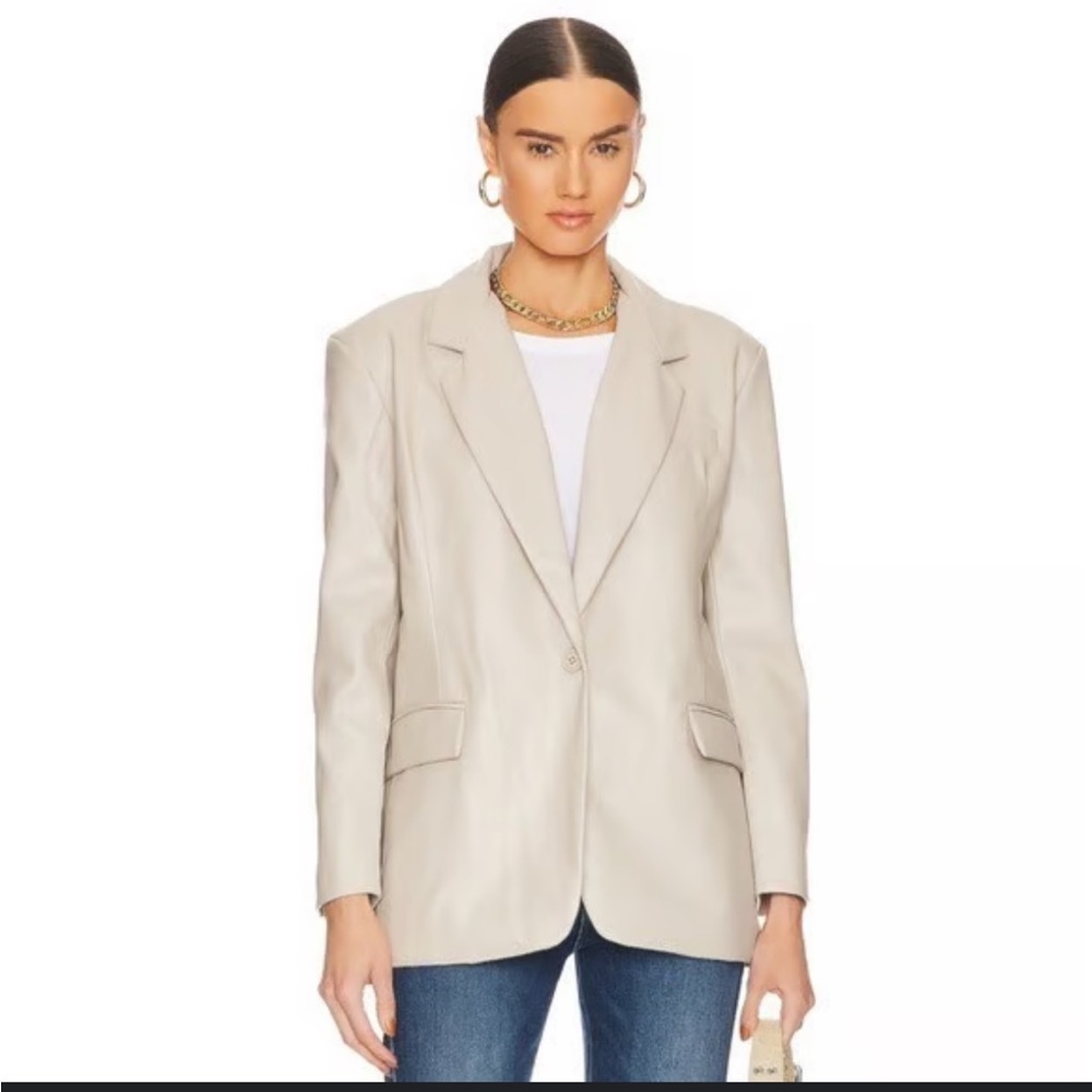 Blank NYC Bare Essential Blazer Beige Medium Faux Leather Blazer- Medium/Large